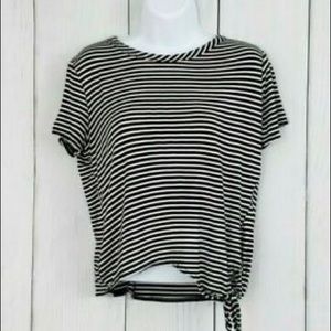 Navy blue and white striped shirt